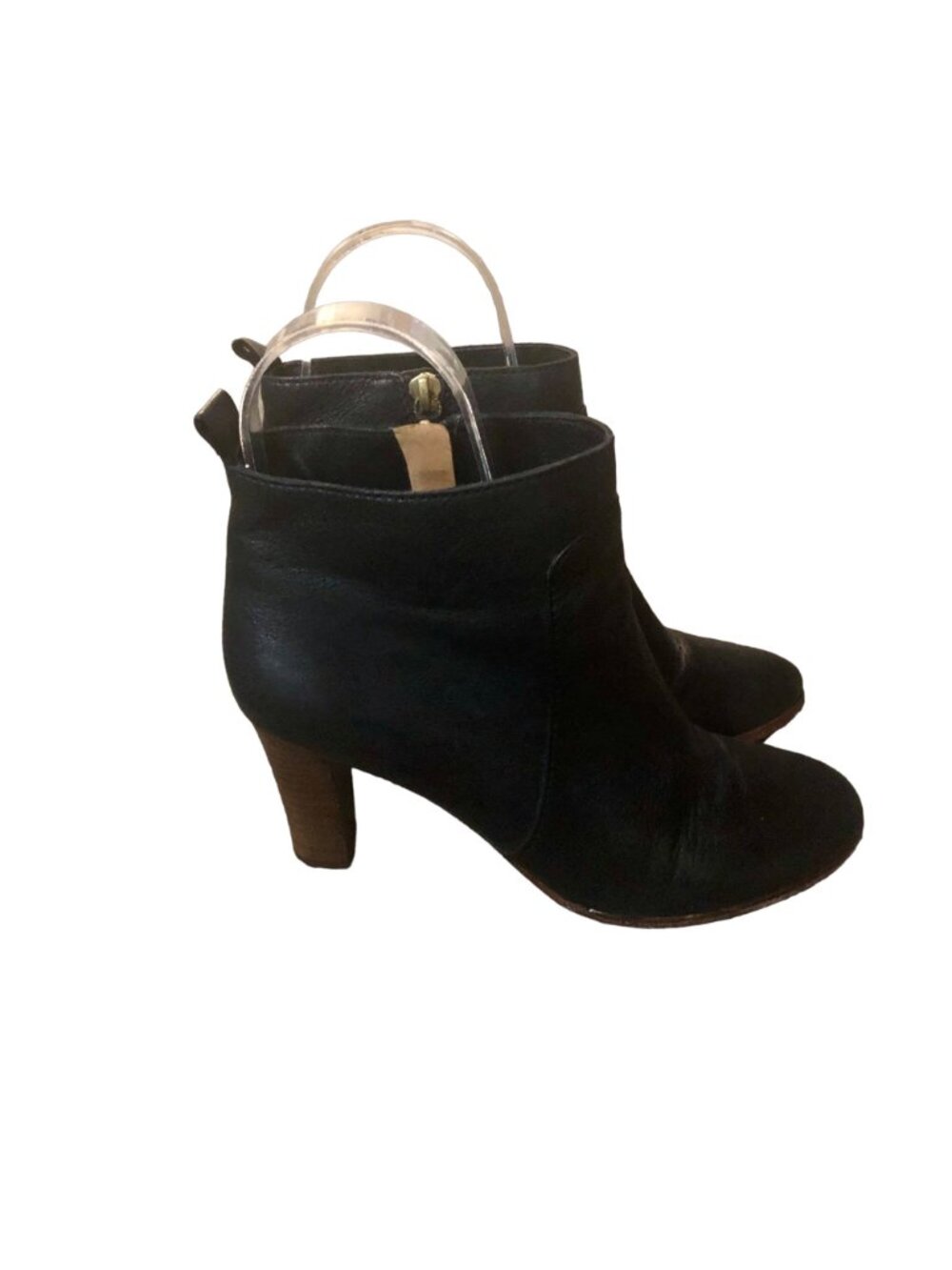 Ann Taylor Black Leather Ankle Booties Womens 6M Side Zip Block Heel Used - Picture 15 of 16